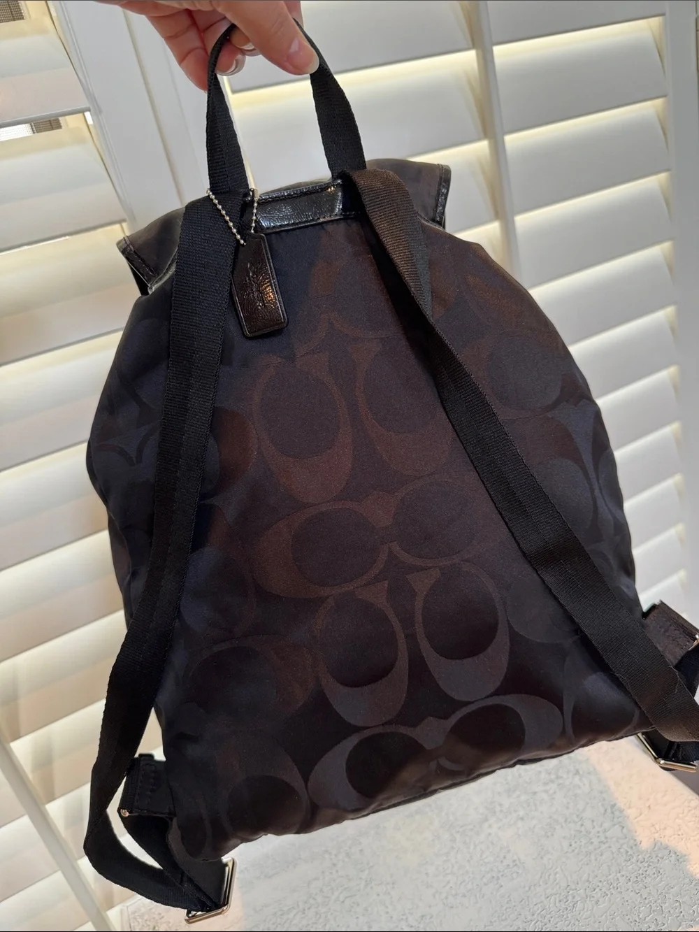 Coach Black Signature Nylon Drawstring Backpack